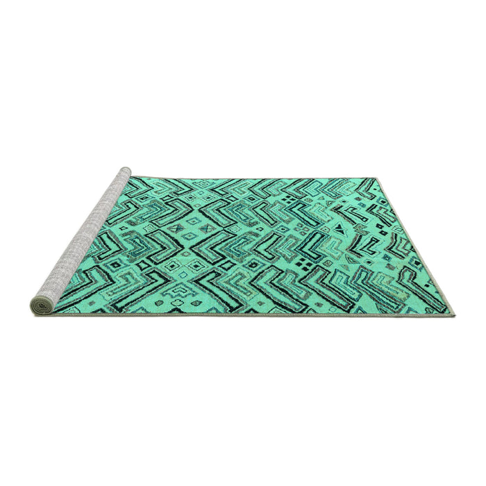 Sideview of Machine Washable Abstract Turquoise Modern Area Rugs, wshabs4741turq