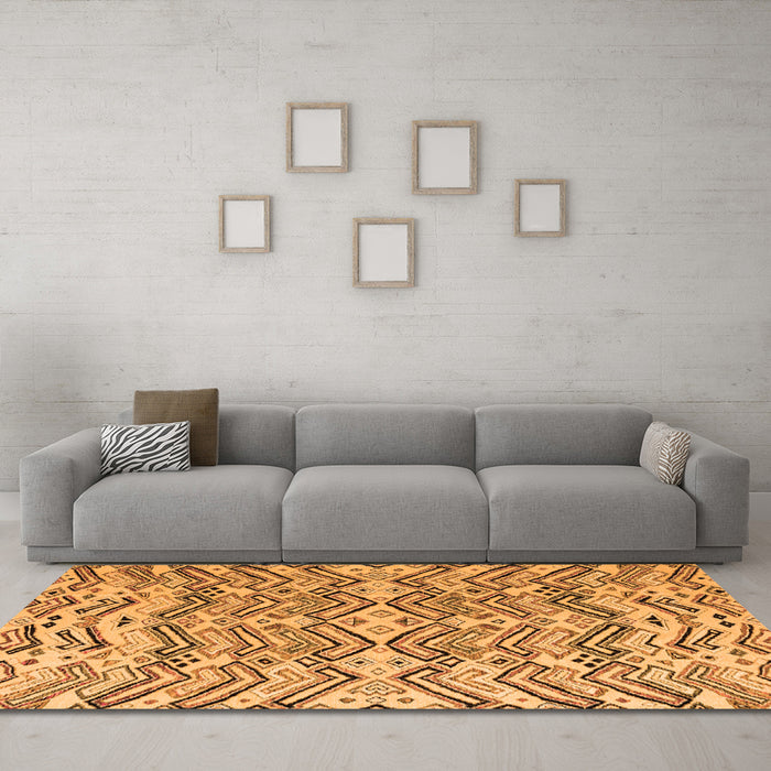 Machine Washable Abstract Orange Modern Area Rugs in a Living Room, wshabs4741org