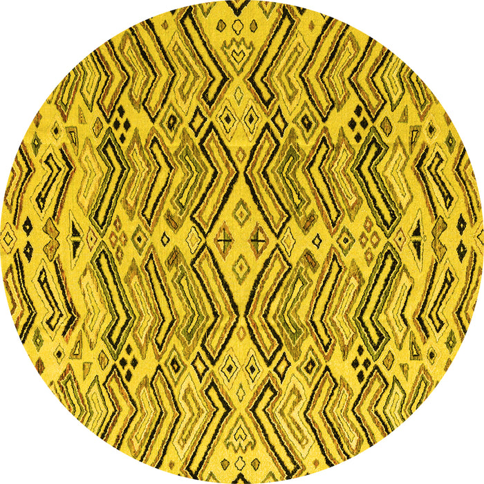 Round Machine Washable Abstract Yellow Modern Rug, wshabs4741yw