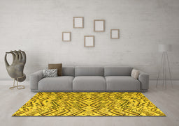 Machine Washable Abstract Yellow Modern Rug in a Living Room, wshabs4741yw