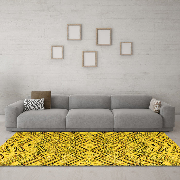 Machine Washable Abstract Yellow Modern Rug in a Living Room, wshabs4741yw