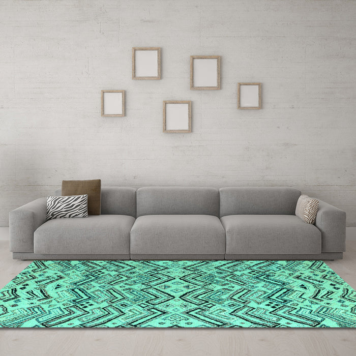 Machine Washable Abstract Turquoise Modern Area Rugs in a Living Room,, wshabs4741turq