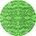 Round Machine Washable Abstract Green Modern Area Rugs, wshabs4741grn