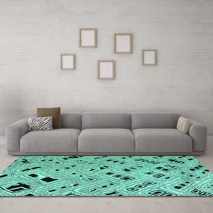 Machine Washable Abstract Turquoise Modern Area Rugs in a Living Room,, wshabs4742turq
