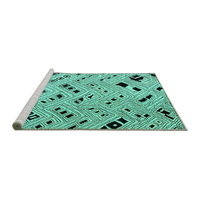 Sideview of Machine Washable Abstract Turquoise Modern Area Rugs, wshabs4742turq