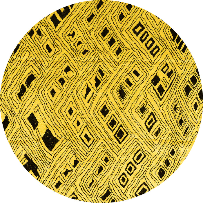Round Machine Washable Abstract Yellow Modern Rug, wshabs4742yw