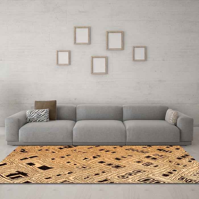 Machine Washable Abstract Orange Modern Area Rugs in a Living Room, wshabs4742org