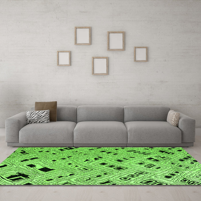 Machine Washable Abstract Green Modern Area Rugs in a Living Room,, wshabs4742grn
