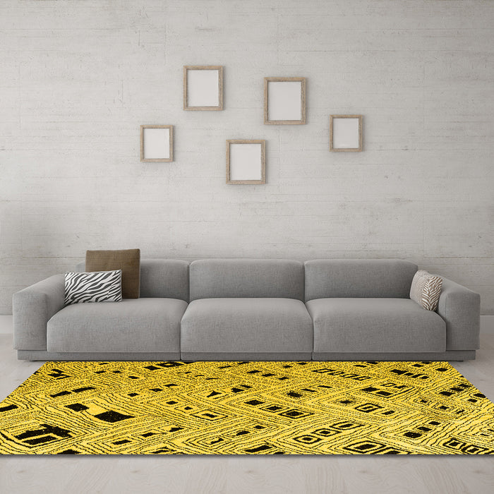Machine Washable Abstract Yellow Modern Rug in a Living Room, wshabs4742yw