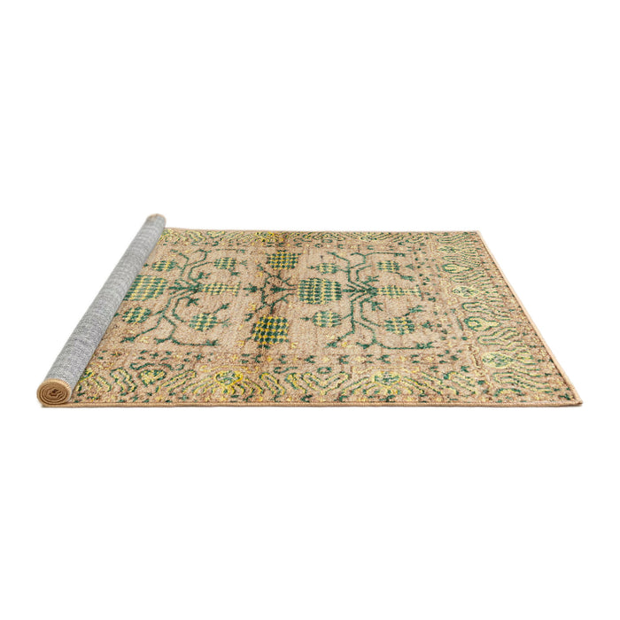 Sideview of Machine Washable Abstract Brown Gold Rug, wshabs4743