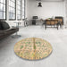 Round Machine Washable Abstract Brown Gold Rug in a Office, wshabs4743