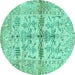 Round Oriental Turquoise Traditional Rug, abs4743turq