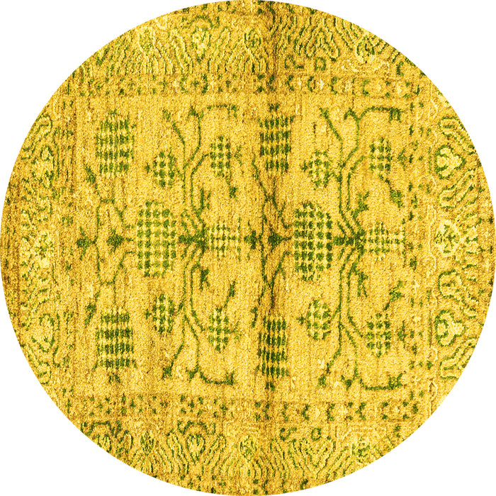 Round Oriental Yellow Traditional Rug, abs4743yw