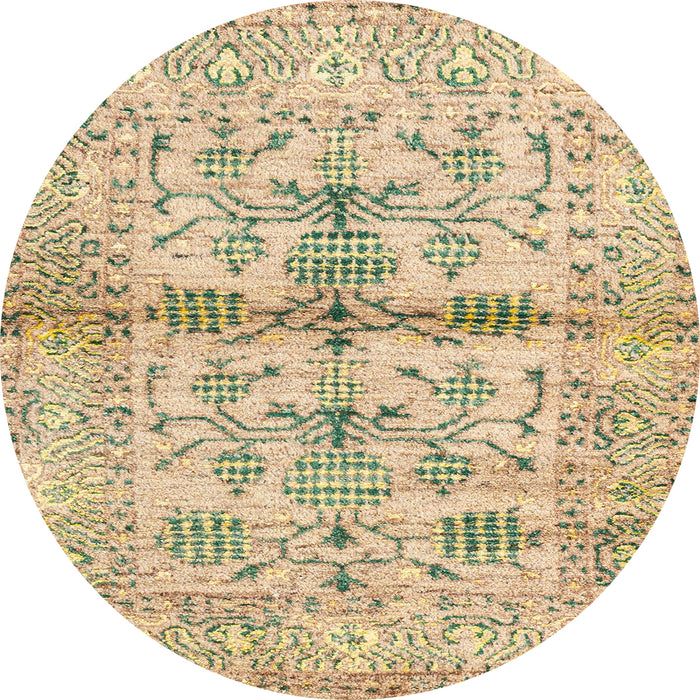 Round Abstract Brown Gold Oriental Rug, abs4743