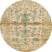 Round Abstract Brown Gold Oriental Rug, abs4743