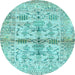 Round Oriental Light Blue Traditional Rug, abs4743lblu