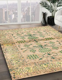 Abstract Brown Gold Oriental Rug in Family Room, abs4743