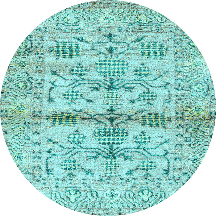 Round Machine Washable Oriental Light Blue Traditional Rug, wshabs4743lblu