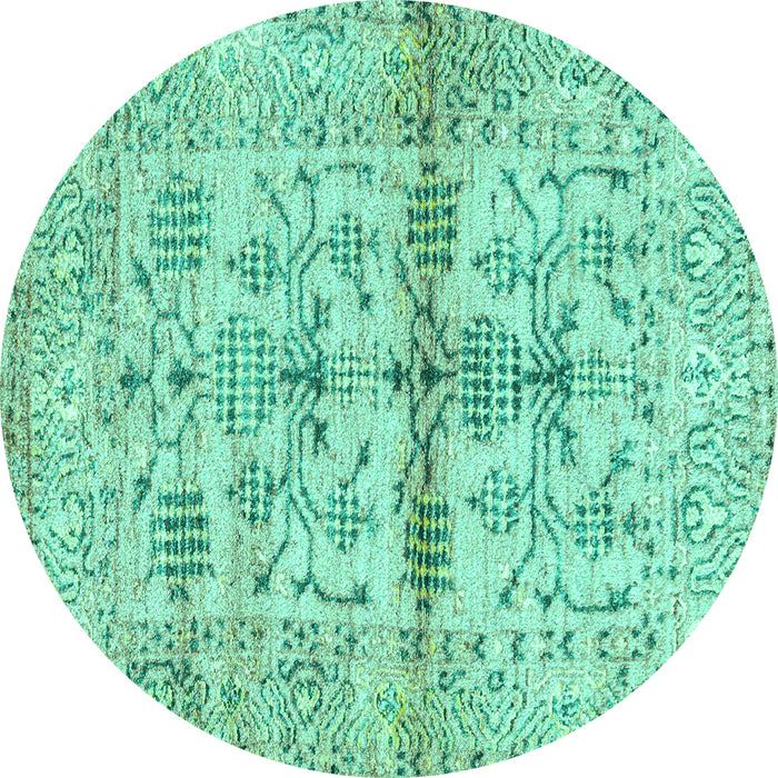 Round Machine Washable Oriental Turquoise Traditional Area Rugs, wshabs4743turq
