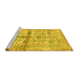 Sideview of Machine Washable Oriental Yellow Traditional Rug, wshabs4743yw
