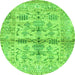 Round Machine Washable Oriental Green Traditional Area Rugs, wshabs4743grn