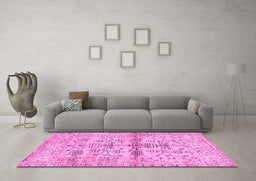 Machine Washable Oriental Pink Traditional Rug in a Living Room, wshabs4743pnk