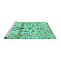 Sideview of Machine Washable Oriental Turquoise Traditional Area Rugs, wshabs4743turq