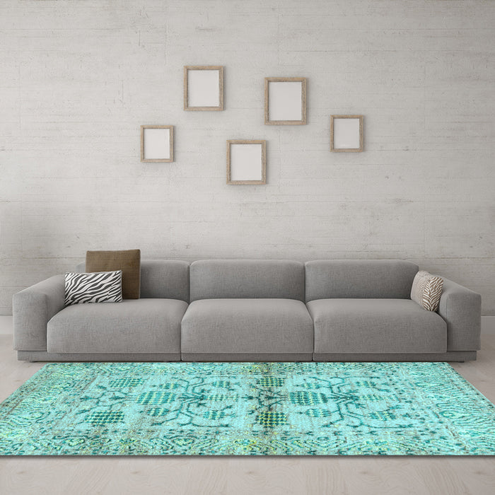 Machine Washable Oriental Light Blue Traditional Rug in a Living Room, wshabs4743lblu