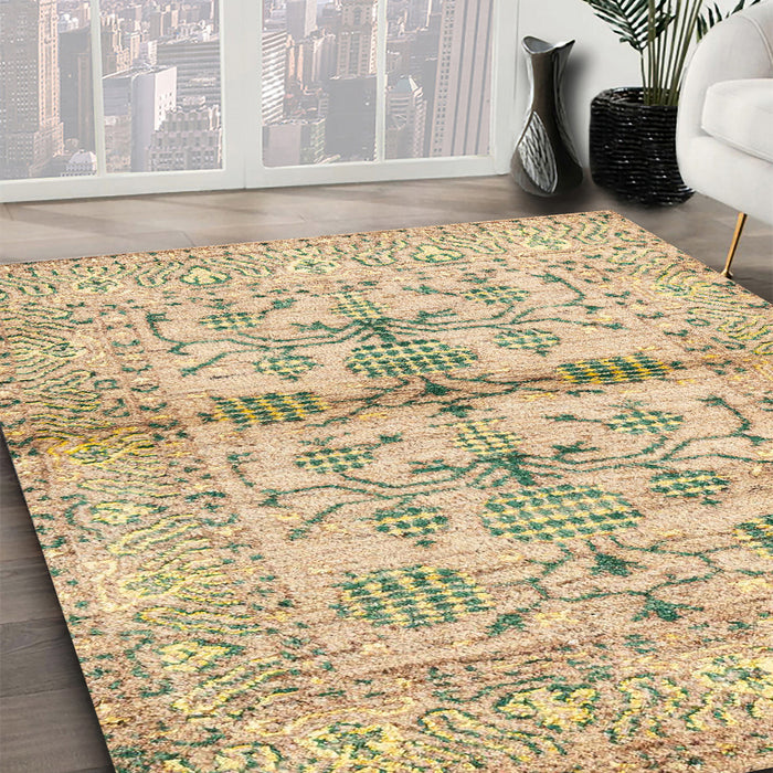 Machine Washable Abstract Brown Gold Rug in a Family Room, wshabs4743