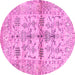 Round Oriental Pink Traditional Rug, abs4743pnk