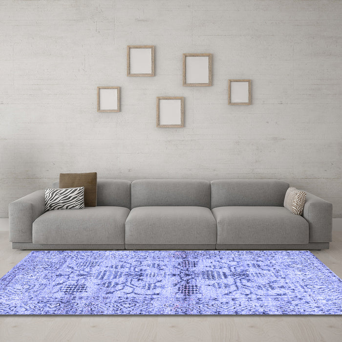 Machine Washable Oriental Blue Traditional Rug in a Living Room, wshabs4743blu