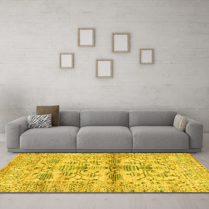 Machine Washable Oriental Yellow Traditional Rug in a Living Room, wshabs4743yw