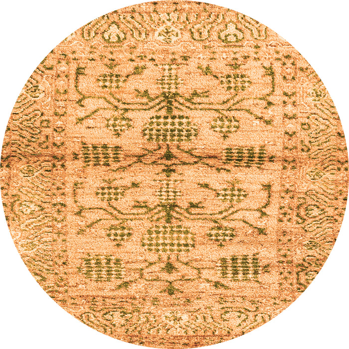 Round Machine Washable Oriental Orange Traditional Area Rugs, wshabs4743org