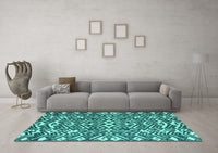 Machine Washable Abstract Turquoise Modern Rug, wshabs4744turq