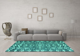 Machine Washable Abstract Turquoise Modern Area Rugs in a Living Room,, wshabs4744turq