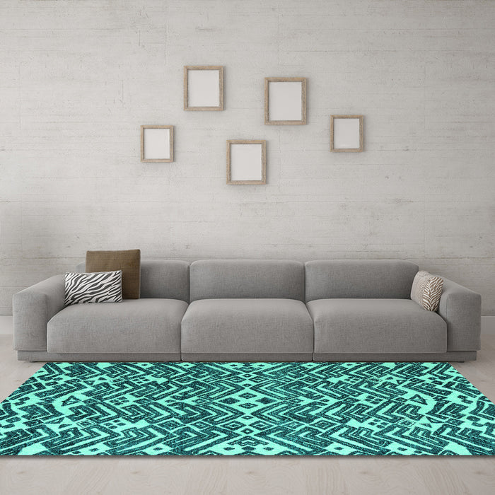 Machine Washable Abstract Turquoise Modern Area Rugs in a Living Room,, wshabs4744turq