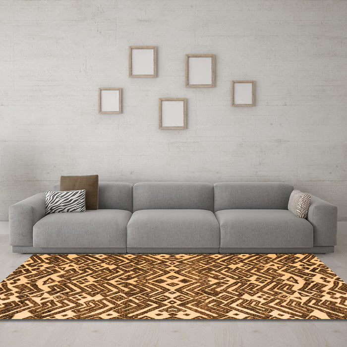 Machine Washable Abstract Orange Modern Area Rugs in a Living Room, wshabs4744org