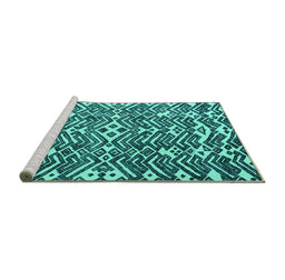Sideview of Machine Washable Abstract Turquoise Modern Area Rugs, wshabs4744turq