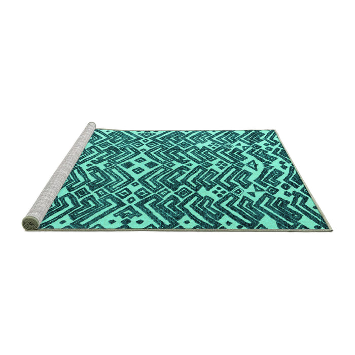 Sideview of Machine Washable Abstract Turquoise Modern Area Rugs, wshabs4744turq