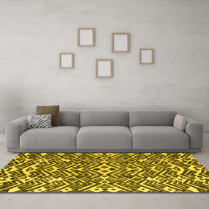 Machine Washable Abstract Yellow Modern Rug in a Living Room, wshabs4744yw