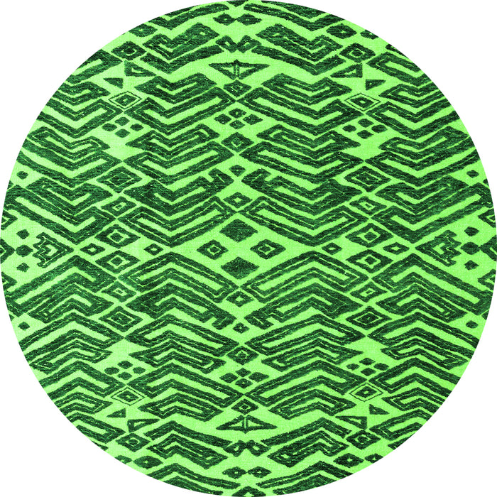 Round Machine Washable Abstract Green Modern Area Rugs, wshabs4744grn