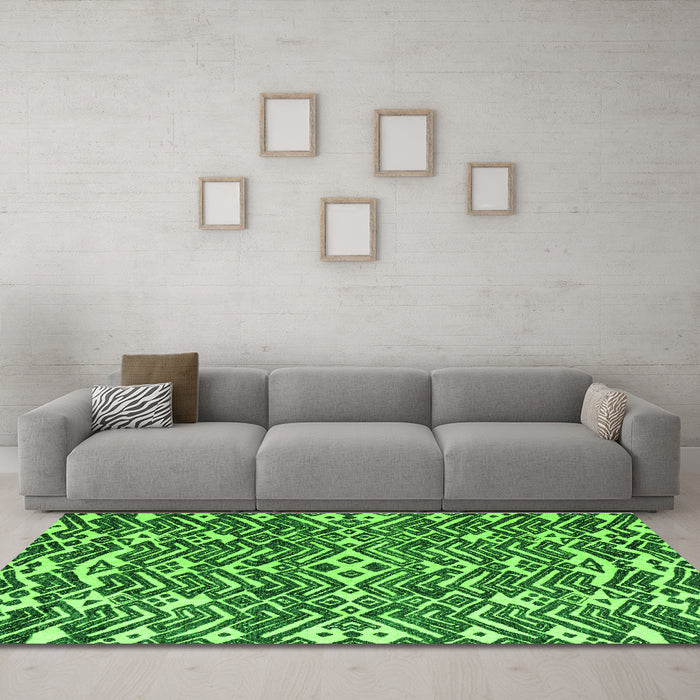 Machine Washable Abstract Green Modern Area Rugs in a Living Room,, wshabs4744grn