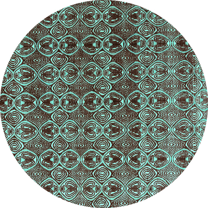 Round Machine Washable Abstract Turquoise Modern Area Rugs, wshabs4745turq