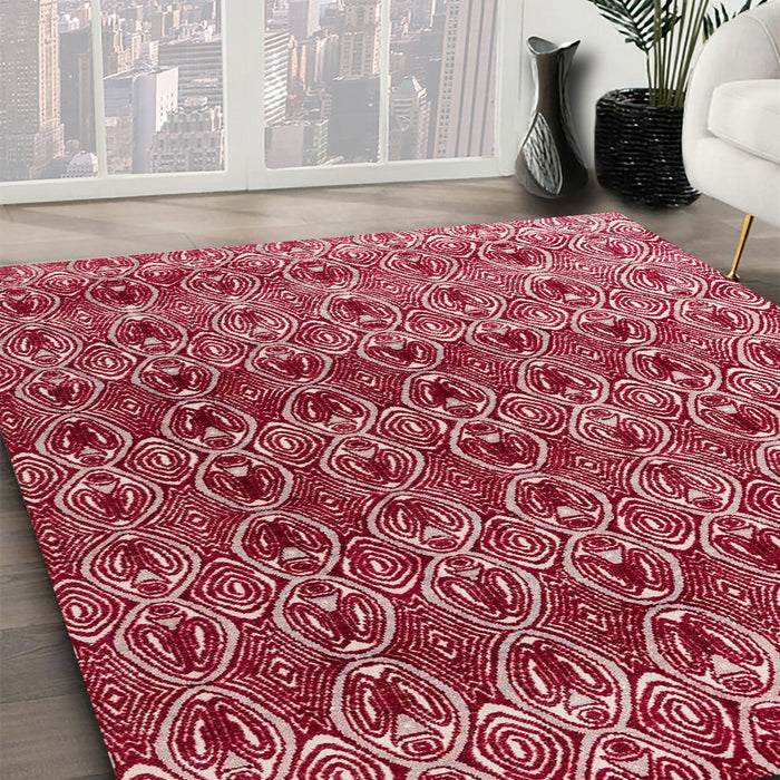 Machine Washable Abstract Light Coral Pink Rug in a Family Room, wshabs4745