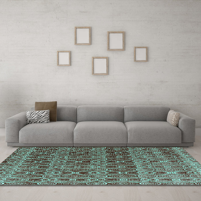 Machine Washable Abstract Turquoise Modern Area Rugs in a Living Room,, wshabs4745turq