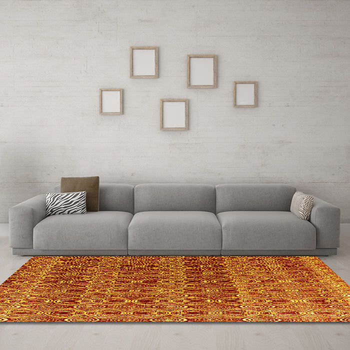 Machine Washable Abstract Yellow Modern Rug in a Living Room, wshabs4745yw