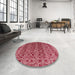 Round Machine Washable Abstract Light Coral Pink Rug in a Office, wshabs4745