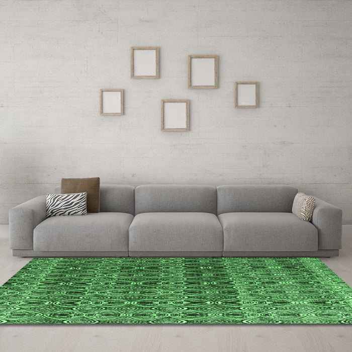 Machine Washable Abstract Emerald Green Modern Area Rugs in a Living Room,, wshabs4745emgrn