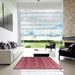 Square Abstract Light Coral Pink Modern Rug in a Living Room, abs4745