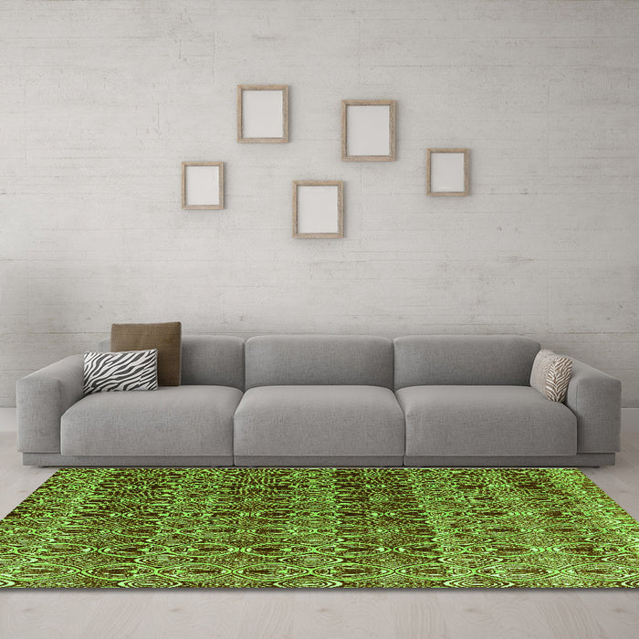 Machine Washable Abstract Green Modern Area Rugs in a Living Room,, wshabs4745grn
